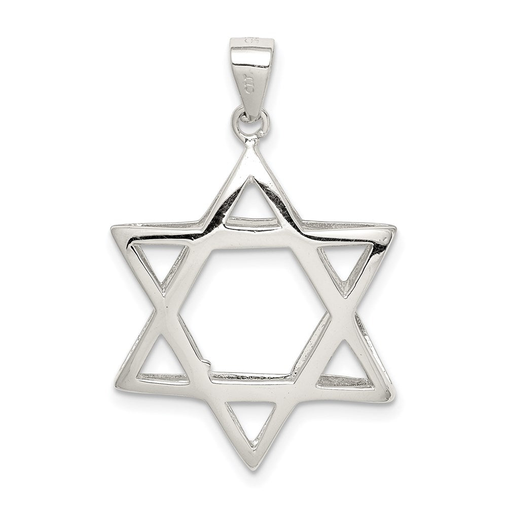 Sterling Silver Rhodium-plated Puffed Star of David Pendant