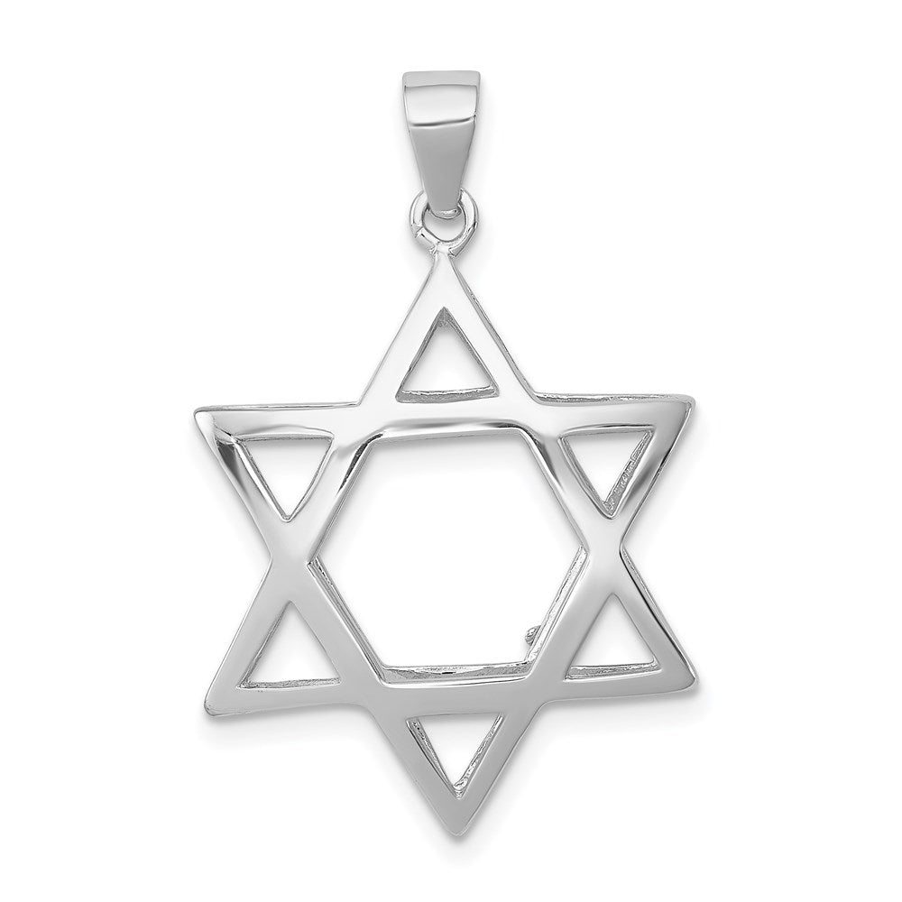 Sterling Silver Rhodium-plated Puffed Star of David Pendant