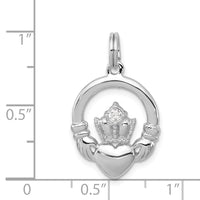 Sterling Silver Rhodium-plated CZ Irish Claddagh Pendant