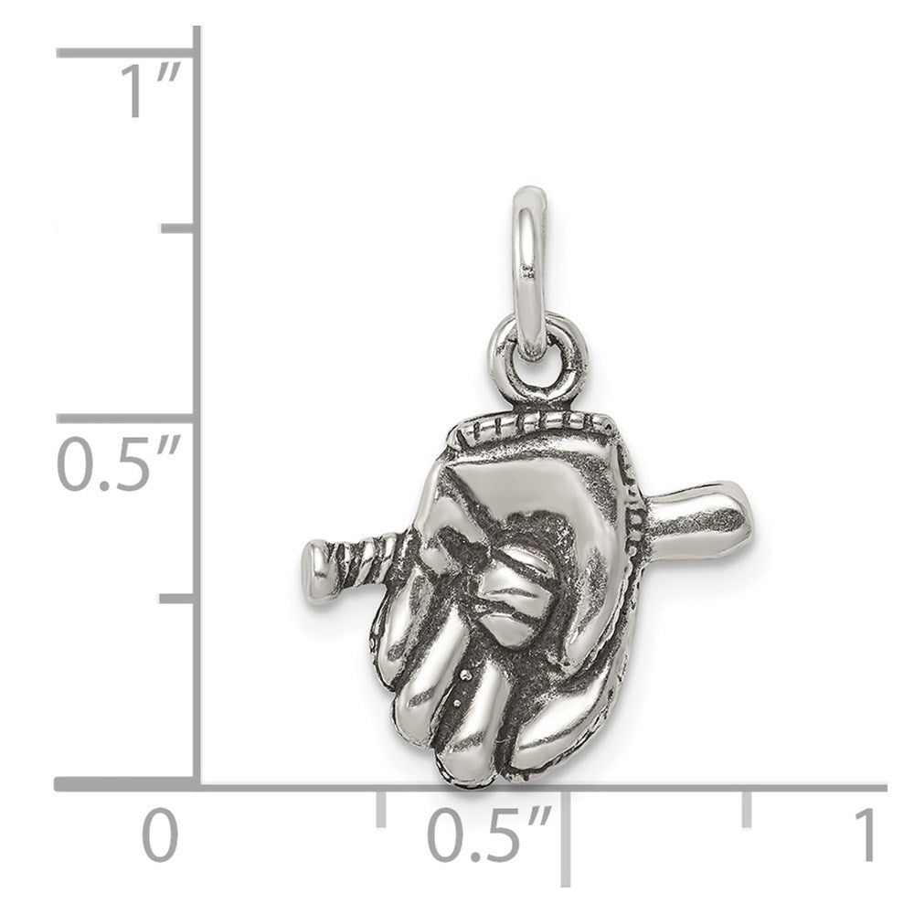 Sterling Silver Antiqued Baseball Glove/Bat Charm