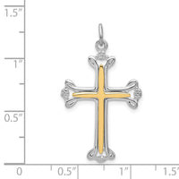 Sterling Silver Platinum-plated Polished Vermeil Budded Cross Pendant