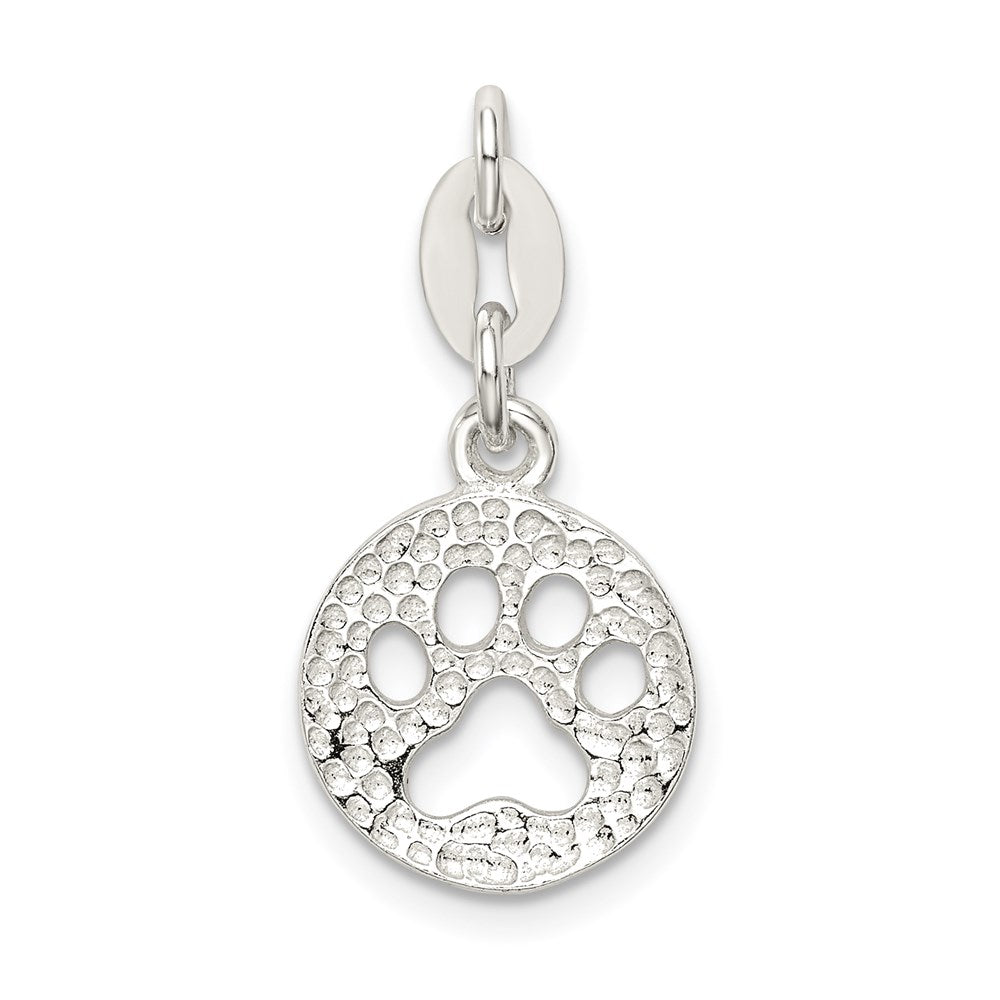 Sterling Silver Round Paw Print Pendant