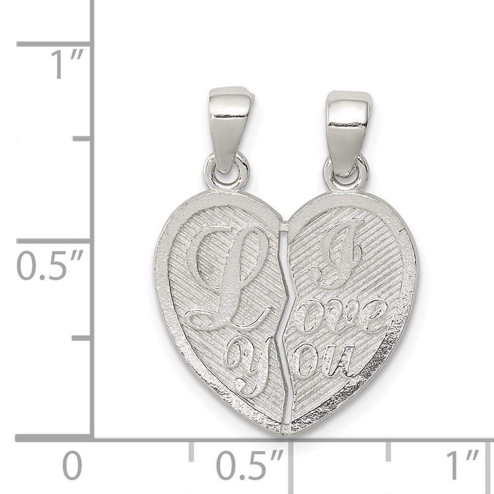 Sterling Silver Polished Mini I Love You Break Apart Heart Pendant