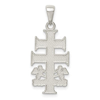 Sterling Silver Polished Caravaca Double Cross w/Angels Crucifix Pendant