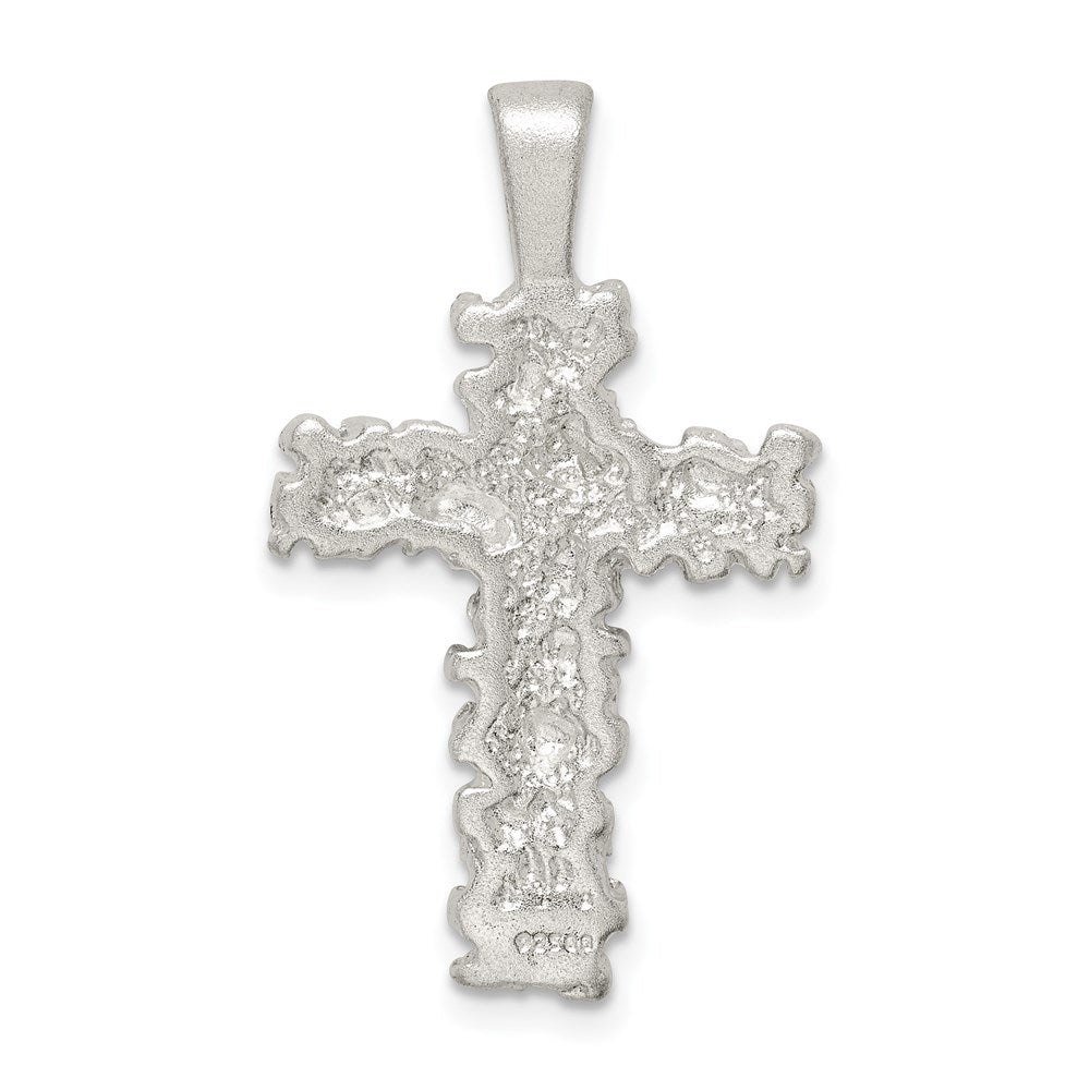 Sterling Silver Satin Finish Diamond-cut Cross Pendant