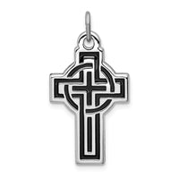 Sterling Silver Platinum-plated & Black Platinum Design Cross Pendant