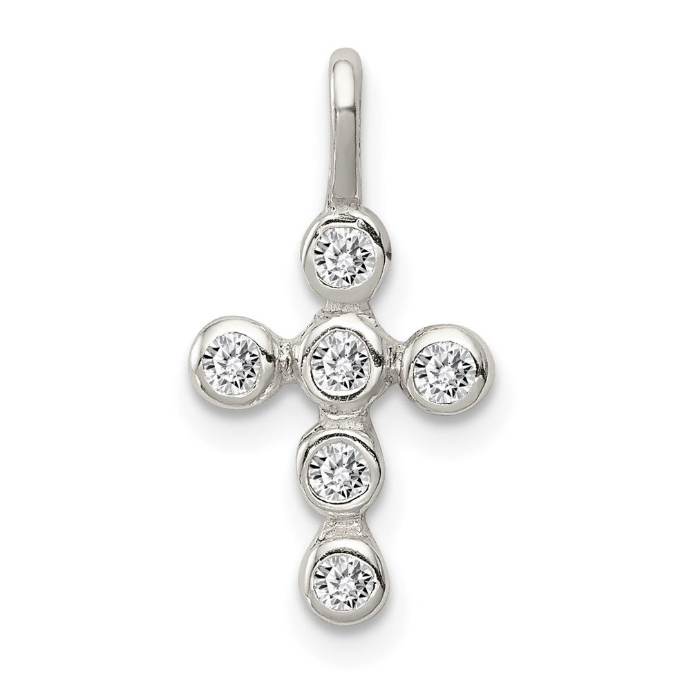 Sterling Silver Polished Cross CZ Charm