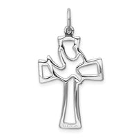 Sterling Silver Platinum-plated Polished Cut-out Dove Cross Pendant
