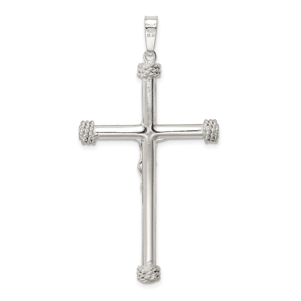 Sterling Silver Polished Textured Hollow Crucifix Pendant