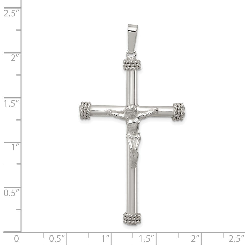 Sterling Silver Polished Textured Hollow Crucifix Pendant