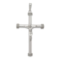 Sterling Silver Polished Textured Hollow Crucifix Pendant