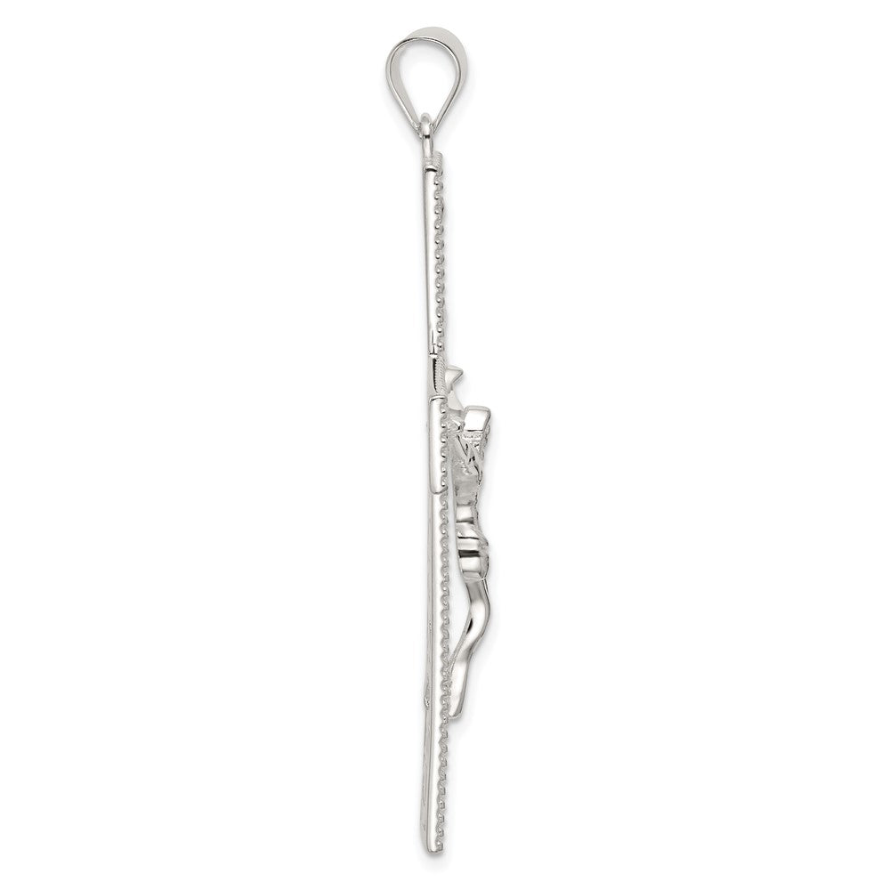 Sterling Silver Polished Beaded Filigree Crucifix Pendant