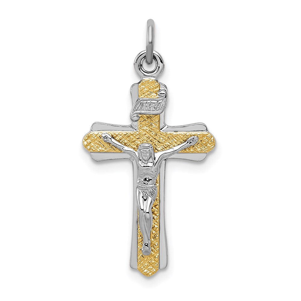Sterling Silver Platinum-plated & Gold-tone INRI Crucifix Cross Pendant