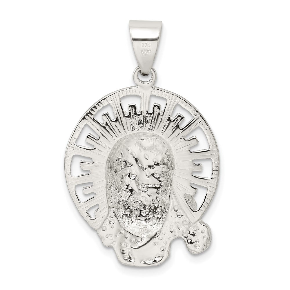 Sterling Silver Polished & Textured Jesus Head Pendant