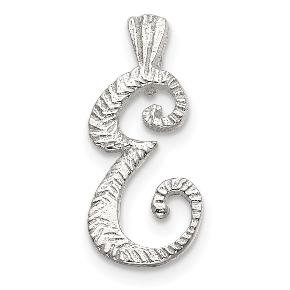 Sterling Silver Polished & Textured Letter E Initial Chain Slide