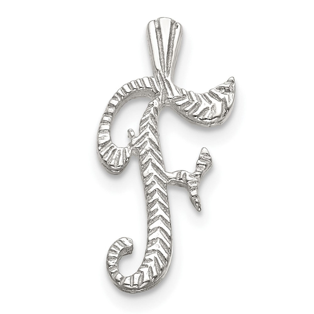 Sterling Silver Polished & Textured Letter F Initial Chain Slide