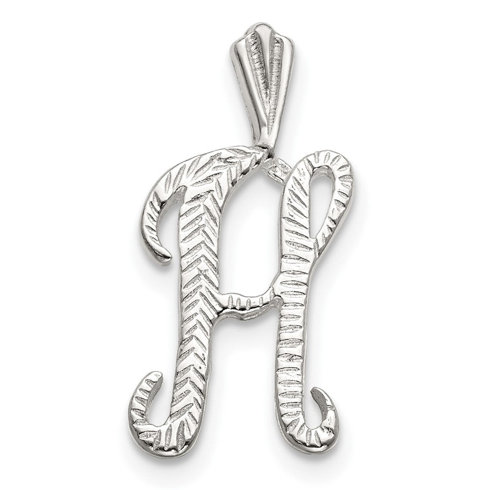 Sterling Silver Polished & Textured Letter H Initial Chain Slide