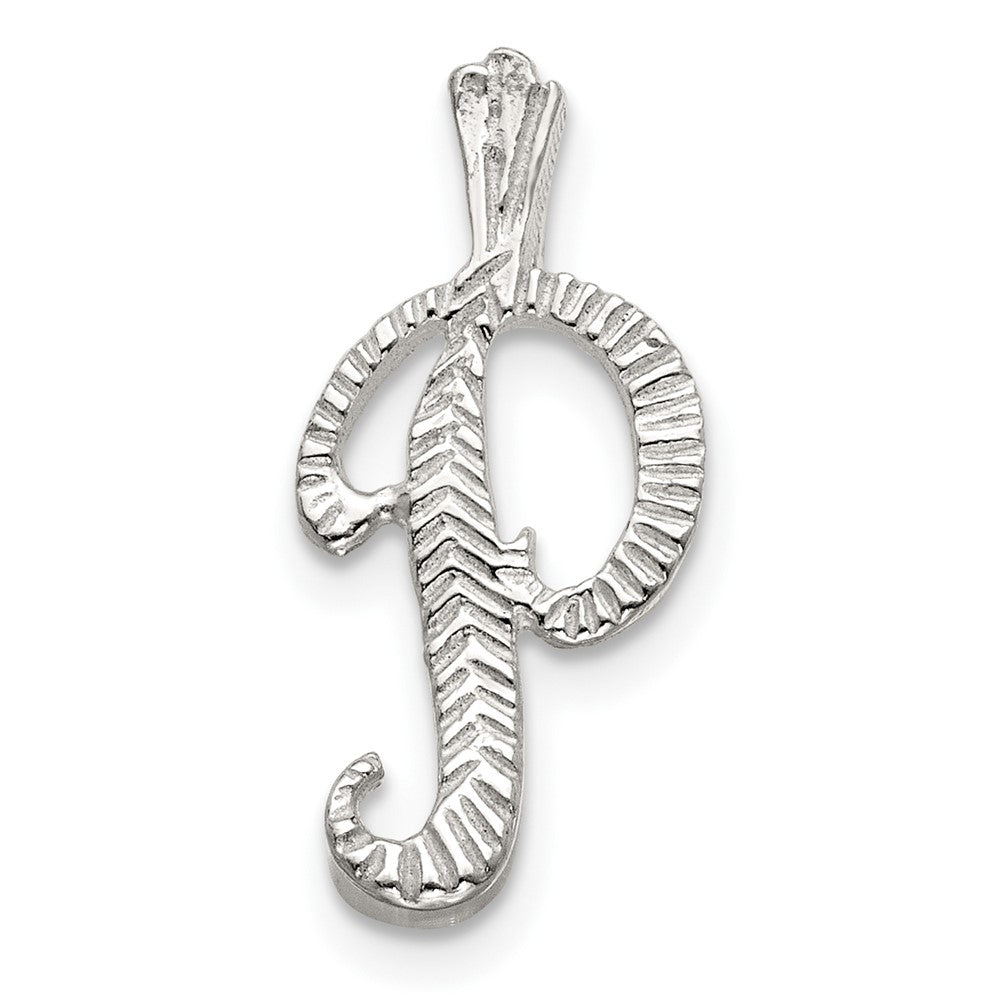 Sterling Silver Polished & Textured Letter P Initial Chain Slide