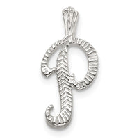 Sterling Silver Polished & Textured Letter P Initial Chain Slide