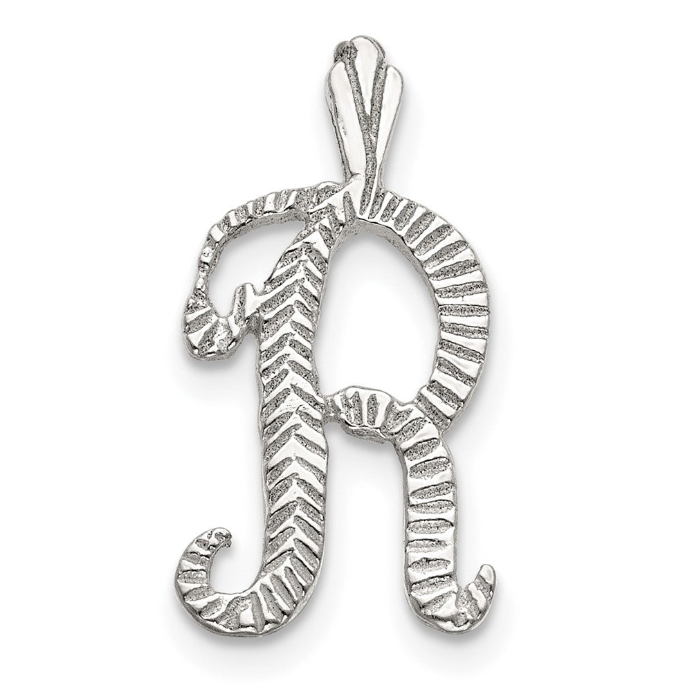 Sterling Silver Polished & Textured Letter R Initial Chain Slide