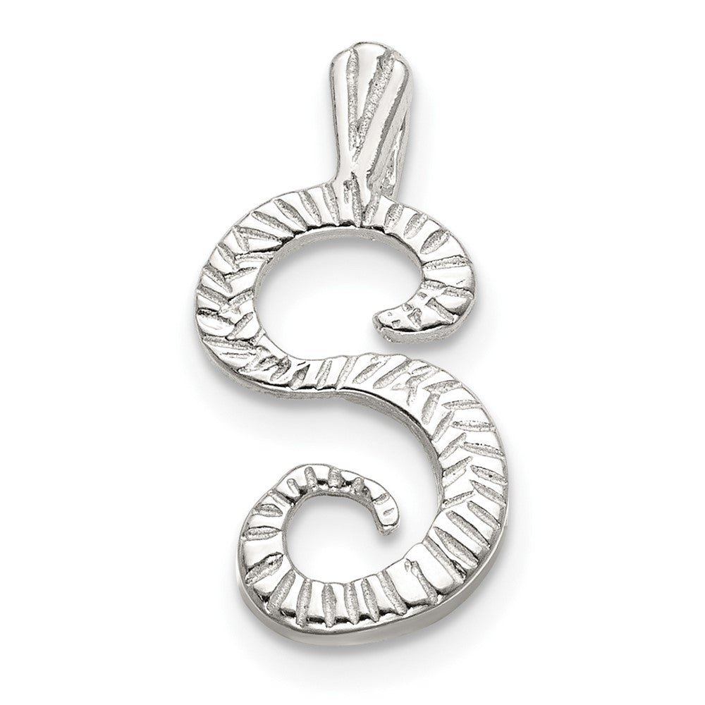 Sterling Silver Polished & Textured Letter S Initial Chain Slide