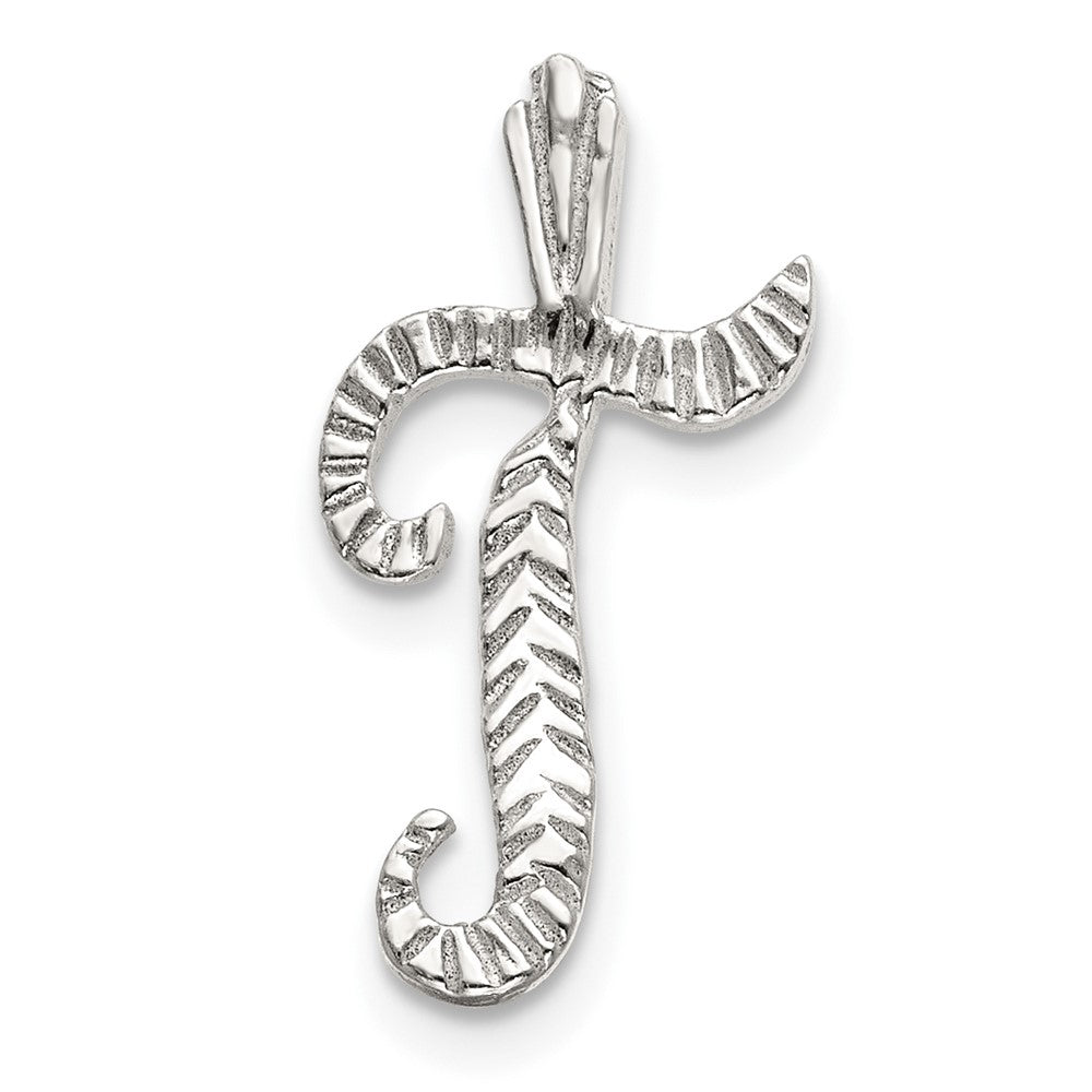 Sterling Silver Polished & Textured Letter T Initial Chain Slide