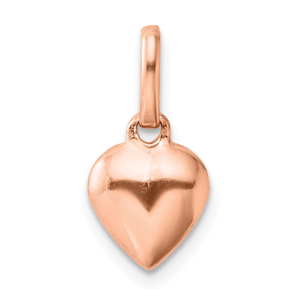 Sterling Silver Rose-tone Polished Puffed Heart Pendant