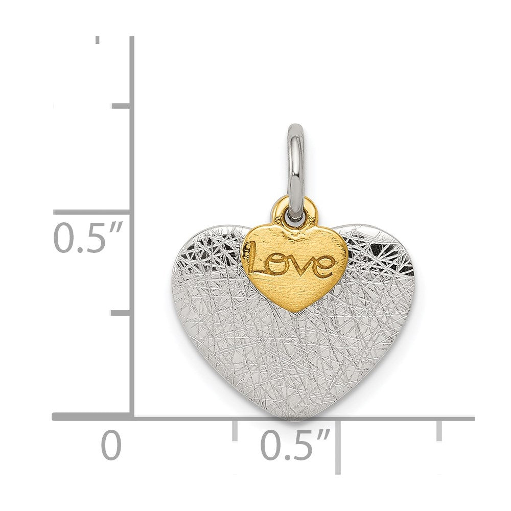 Sterling Silver Gold-plated Textured Love Charm Pendant
