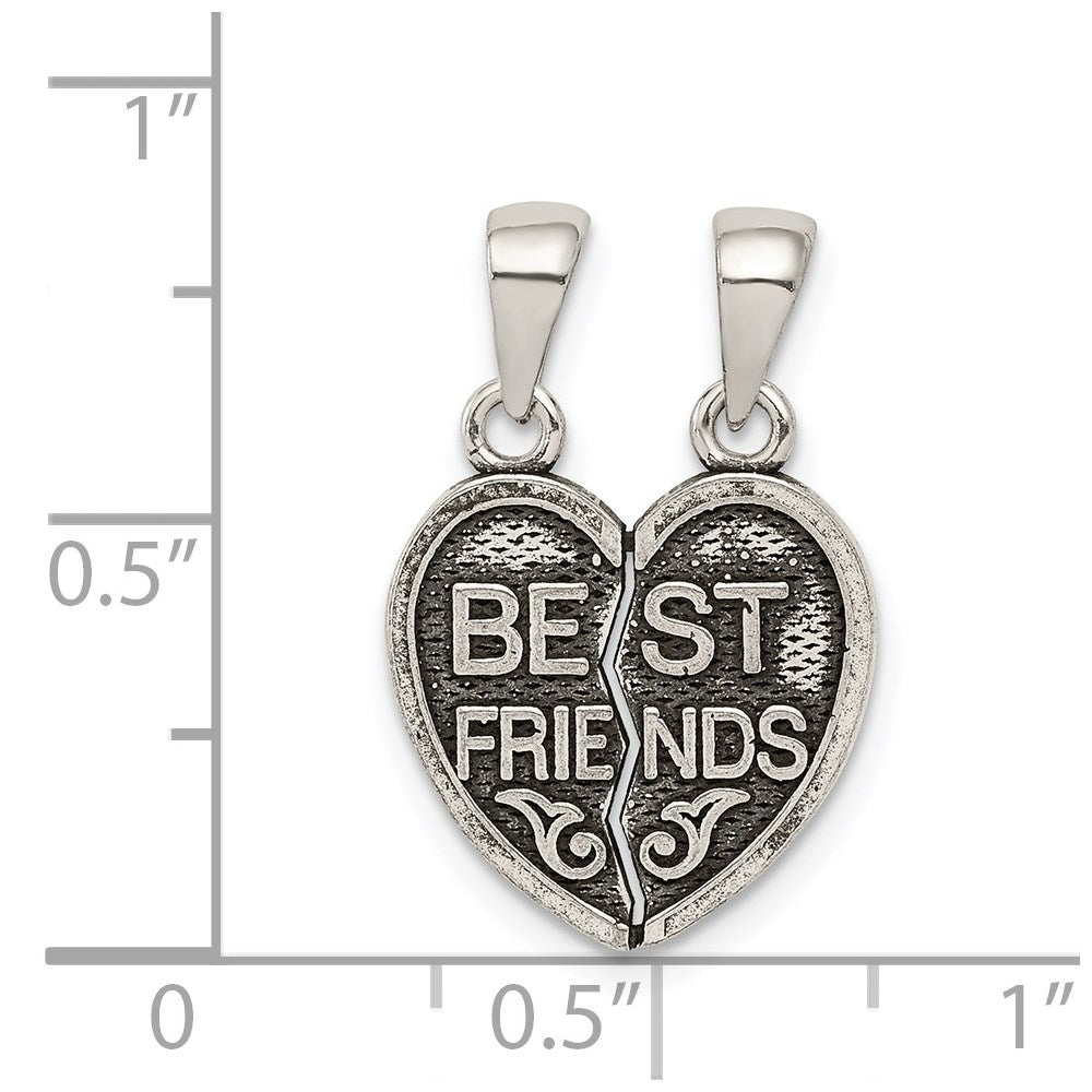Sterling Silver Antiqued Mini Best Friends Break Away Heart Pendant