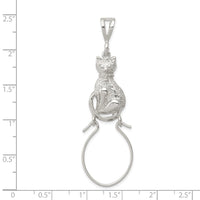 Sterling Silver Polished Sitting Cat Charm Holder Pendant