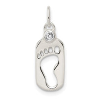 Sterling Silver Polished Footprint CZ Charm