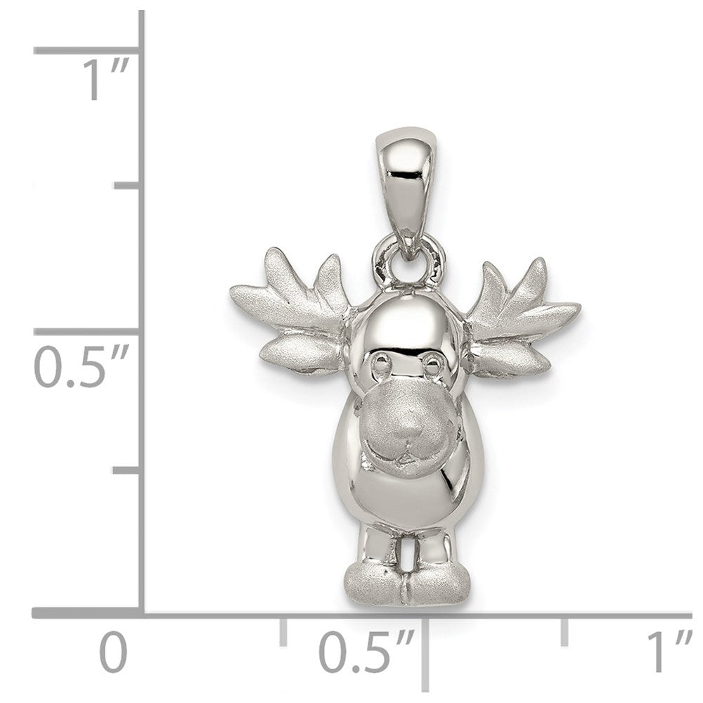 Sterling Silver Rhodium-plated Polished/Satin Moose Pendant
