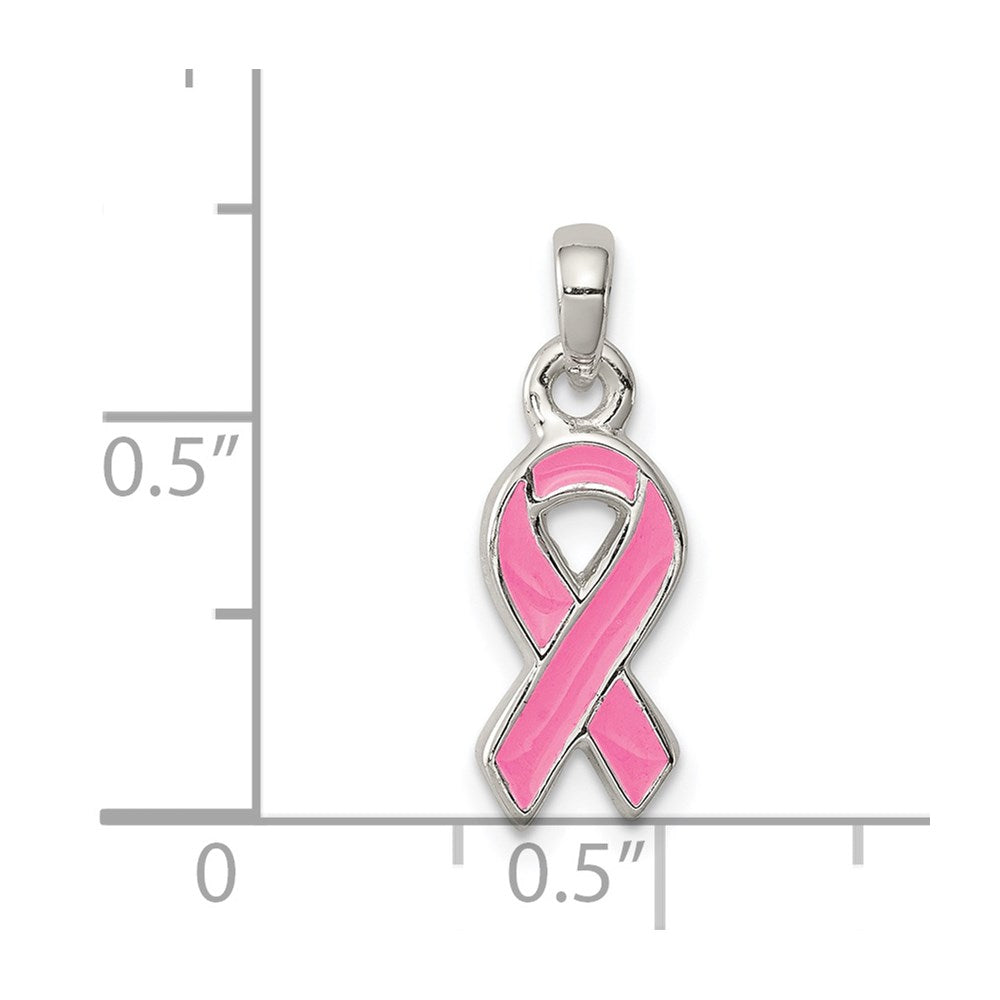 Sterling Silver Polished Pink Enameled Ribbon Pendant