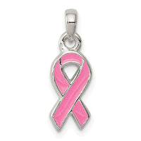 Sterling Silver Polished Pink Enameled Ribbon Pendant
