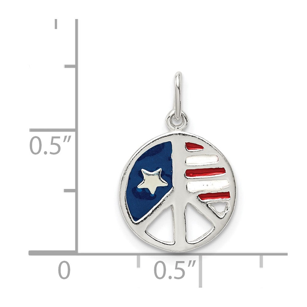 Sterling Silver Polished Enamel American Flag Peace Sign Pendant