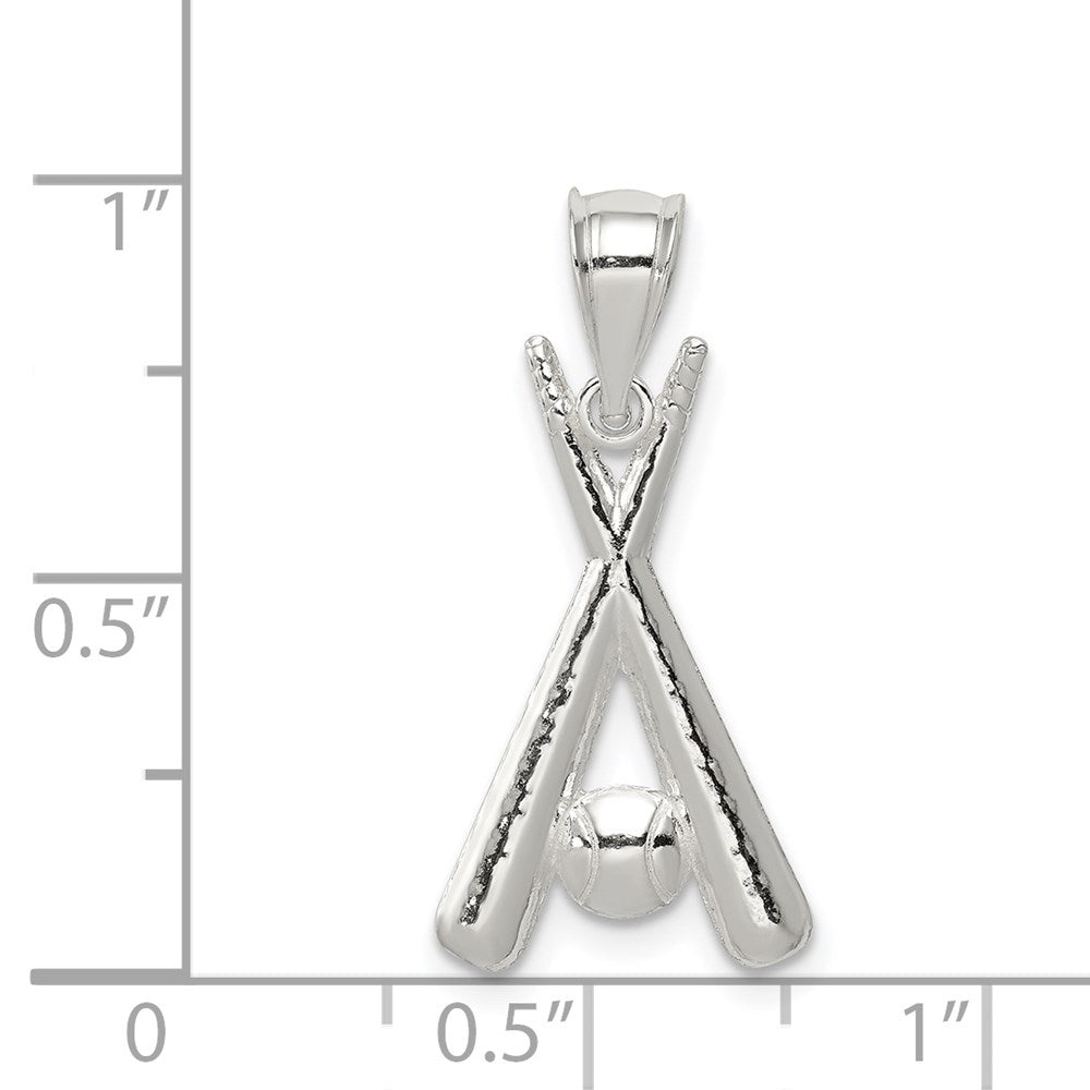 Sterling Silver Polished Bats and Baseball Pendant