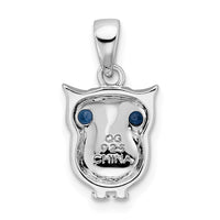 Sterling Silver Rhodium-plated w/Blue Glass Owl Pendant