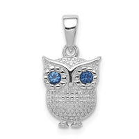 Sterling Silver Rhodium-plated w/Blue Glass Owl Pendant