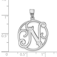 Sterling Silver Rhodium-plated Fancy Script Letter N Initial Pendant