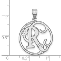Sterling Silver Rhodium-plated Fancy Script Letter R Initial Pendant