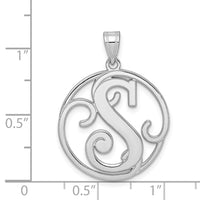 Sterling Silver Rhodium-plated Fancy Script Letter S Initial Pendant