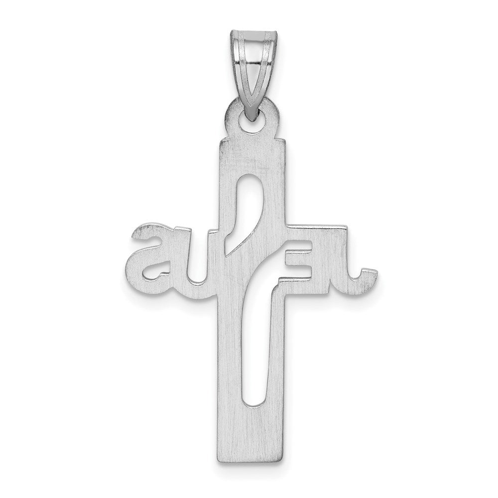 Sterling Silver Rhodium-plated Jesus Cross Medium Pendant
