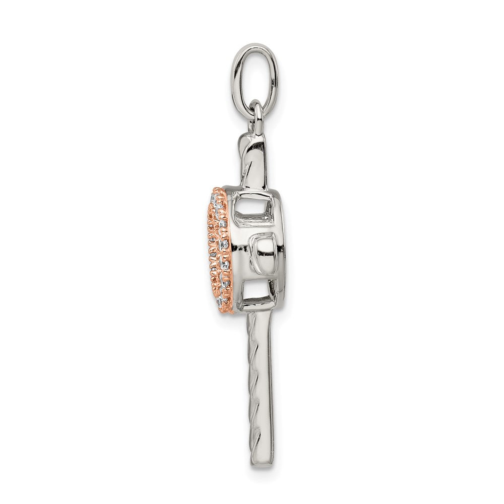 Sterling Silver Plat-plate Rose & Gold-tone Vibrant CZ Cross Pendant
