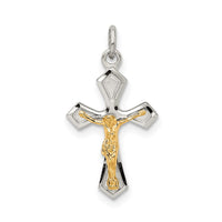 Sterling Silver & Gold-plated Polished Satin & D/C Crucifix Pendant