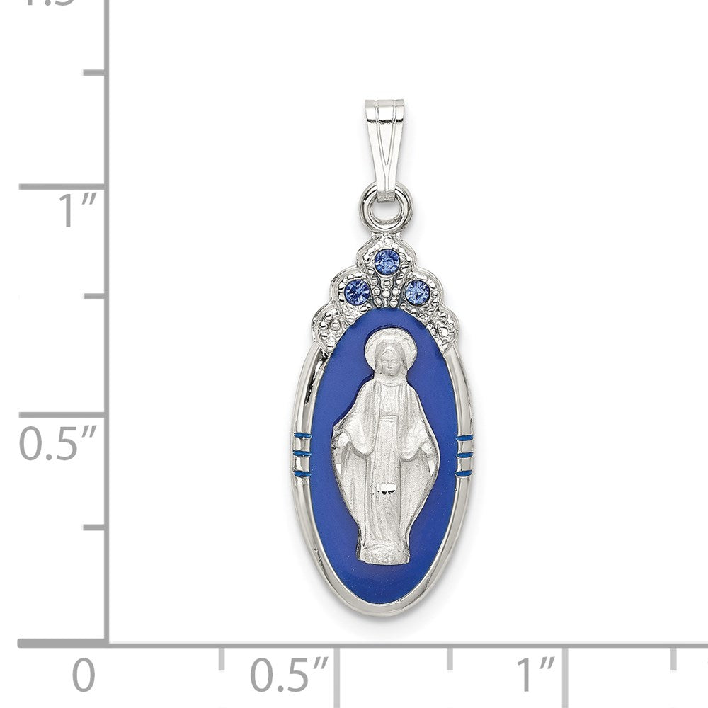 Sterling Silver Satin & D/C Epoxy & Crystal Miraculous Medal Pendant