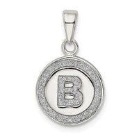 Sterling Silver Glitter Enamel Letter B Initial Circle Pendant