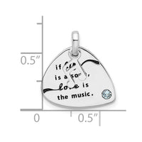 Sterling Silver RH-plate Crystal Antique Guitar Pick Pendant