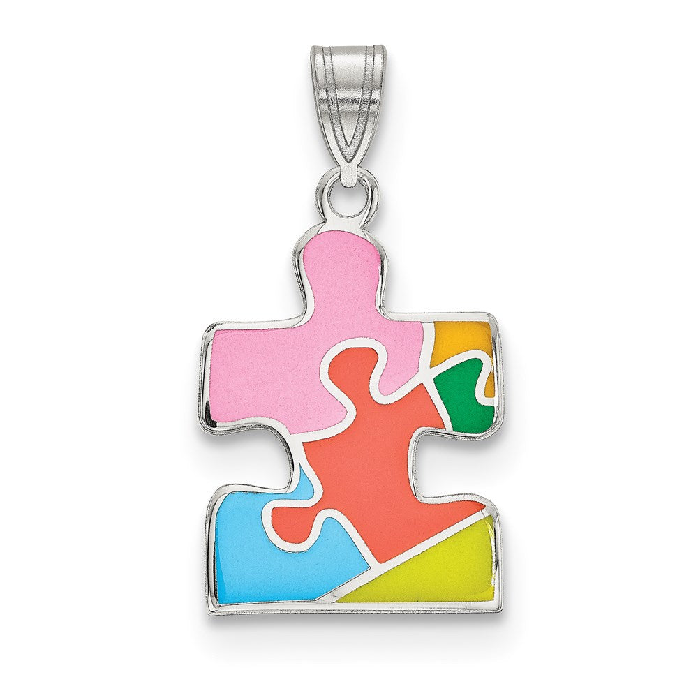 Sterling Silver Rhod-plated Enameled Autism Puzzle Piece Pendant