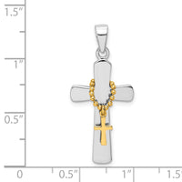 Sterling Silver Rhodium-plated Polished Gold-tone Double Cross Pendant