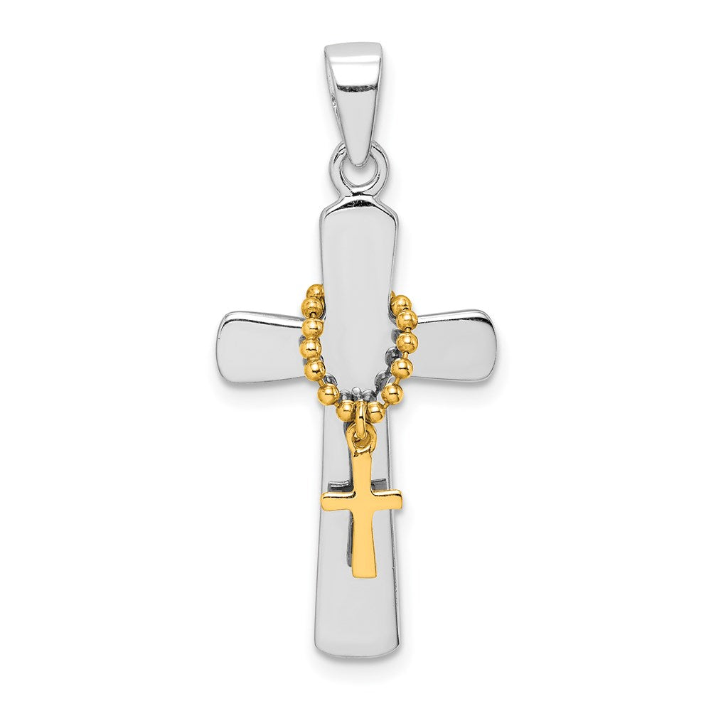 Sterling Silver Rhodium-plated Polished Gold-tone Double Cross Pendant